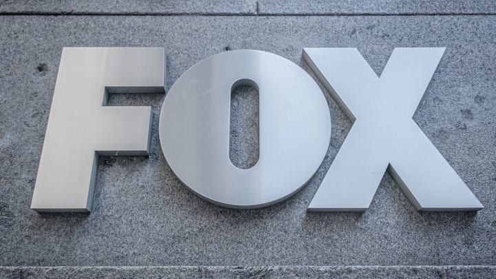 Logo at the main entrance to the FOX News Headquarters at...