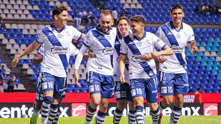 Jugadores del Puebla celebran un gol. Jugadores del Puebla celebran un gol.