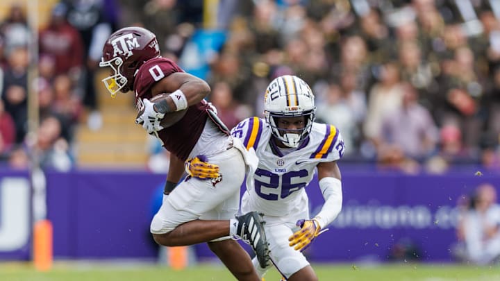 Nov 25, 2023; Baton Rouge, Louisiana, USA;  Texas A&M Aggies wide receiver Ainias Smith (0)