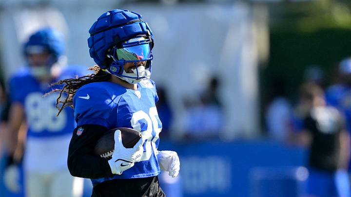 Jul 29, 2024; Los Angeles, CA, USA;  Los Angeles Rams wide receiver Jordan Whittington (88) participates in drills during training camp at Loyola Marymount University. Mandatory Credit: Jayne Kamin-Oncea-USA TODAY Sports