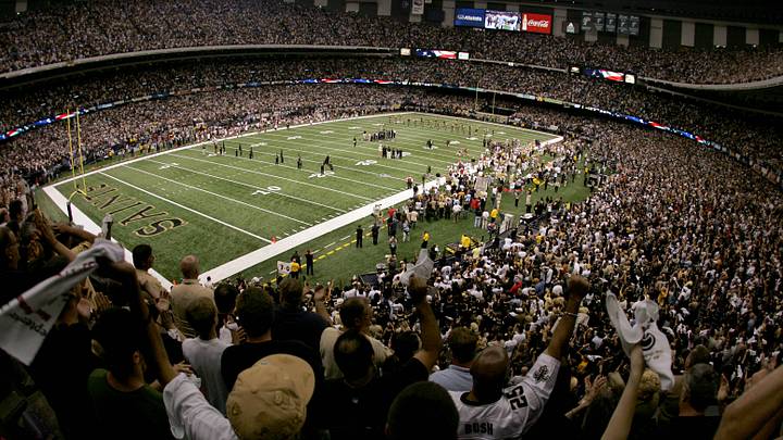 Sep 25, 2006; New Orleans, LA, USA; New Orleans Saints fans wave towels afte the national anthem before a game against the Atlanta Falcons at the Louisiana Superdome in New Orleans. The Monday Night Football game was the first event in the Louisiana Superdome a year after it was heavily damaged by Hurricane Katrina and used as a shelter from the storm by tens of thousands of people. Mandatory Credit: Jason Parkhurst-USA TODAY Sports Copyright © 2006 Jason Parkhurst Sep 25, 2006; New Orleans, LA, USA; New Orleans Saints fans wave towels afte the national anthem before a game against the Atlanta Falcons at the Louisiana Superdome in New Orleans. The Monday Night Football game was the first event in the Louisiana Superdome a year after it was heavily damaged by Hurricane Katrina and used as a shelter from the storm by tens of thousands of people. Mandatory Credit: Jason Parkhurst-USA TODAY Sports Copyright © 2006 Jason Parkhurst