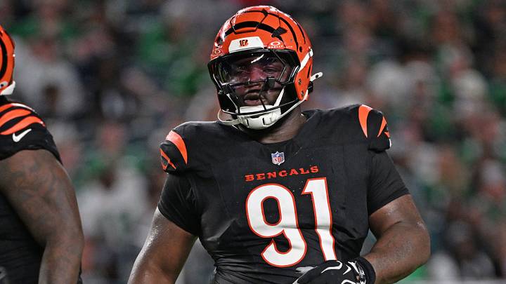 Aug 28, 2026; Philadelphia, Pennsylvania, USA; Cincinnati Bengals defensive tackle McKinnley Jackson (91) against the Philadelphia Eagles at Lincoln Financial Field. Mandatory Credit: Eric Hartline-Imagn Images