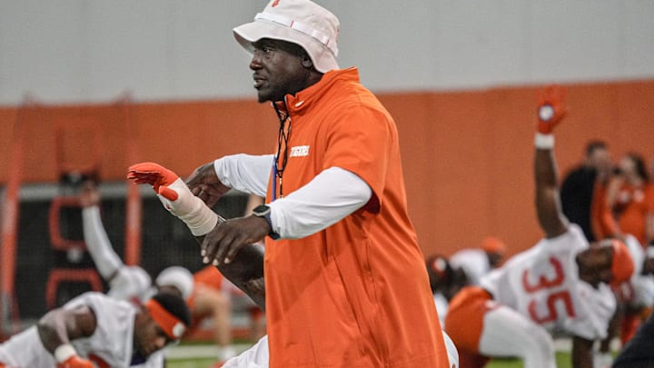 Clemson defensive tackles Coordinator Nick Eason during Clemson football first fall 2025 practice at the Allen N. Reeves Football Complex in Clemson, S.C. Thursday, July 31, 2025.