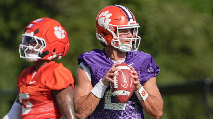 Clemson quarterback Cade Klubnik (2) during Clemson football first fall 2025 practice at the Allen N. Reeves Football Complex in Clemson, S.C. Thursday, July 31, 2025.
