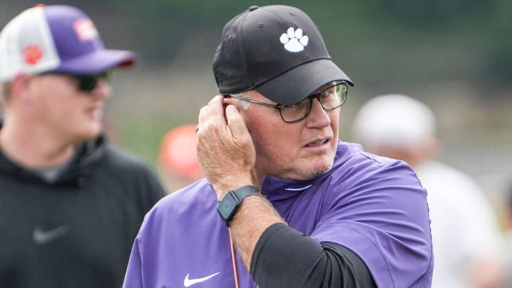 Clemson defensive coordinator Tom Allen during Clemson football 2025 practice at Jervey Meadows in Clemson, S.C. Wednesday, August 6, 2025.