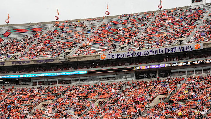 Clemson had less fans after returning from the lighting delay during the game with Troy, in the second quarter at Memorial Stadium in Clemson, S.C. Saturday, September 6, 2025.