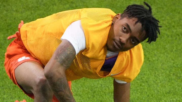 Clemson wide receiver JuJu Preston (10) during Clemson football 2025 practice at the Allen N. Reeves Football Complex in Clemson, S.C. Friday, August 1, 2025.