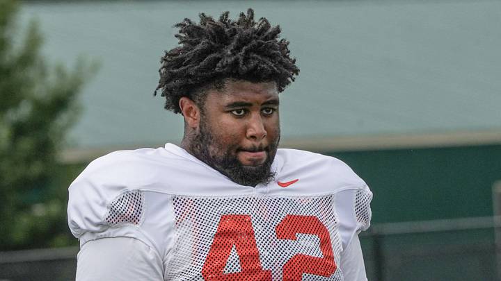 Clemson defensive tackle Hevin Brown-Shuler (42) during Clemson football 2025 practice at Jervey Meadows in Clemson, S.C. Wednesday, August 6, 2025.