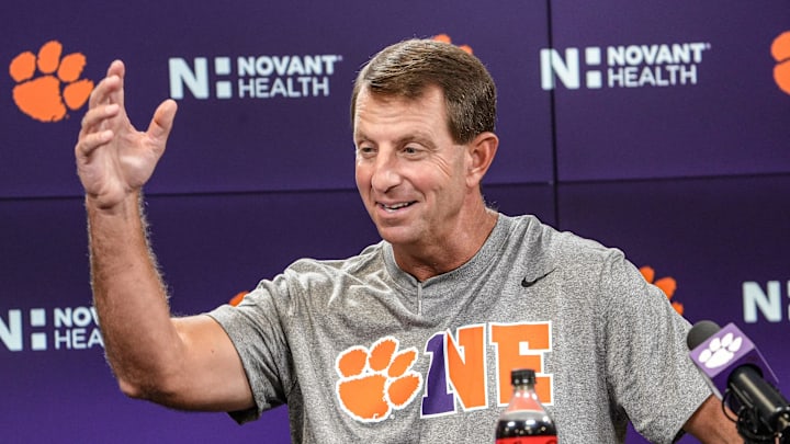 Clemson Tigers head coach Dabo Swinney likes what he sees in second-year offensive lineman Elyjah Thurmon.