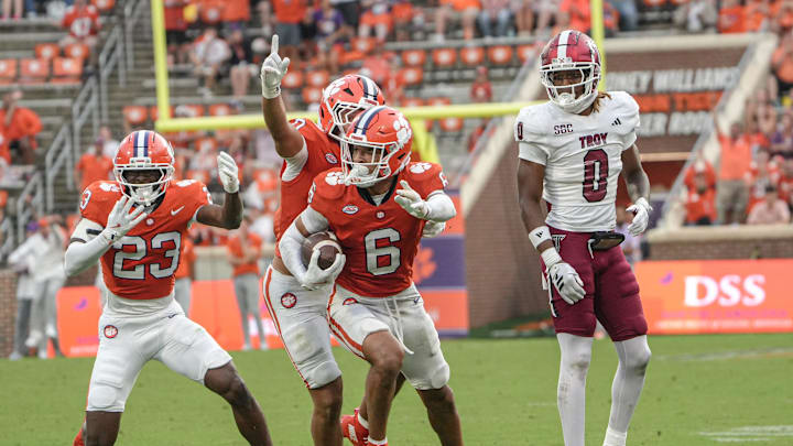 Clemson Tigers cornerback Ricardo Jones recorded an interception against Troy on Sept. 6 at Memorial Stadium. 