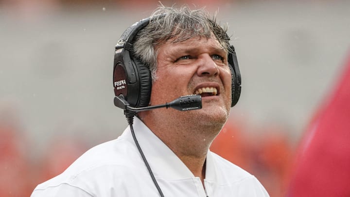 Clemson offensive line coach Matt Luke during the second quarter at Memorial Stadium in Clemson, S.C. Saturday, September 6, 2025.