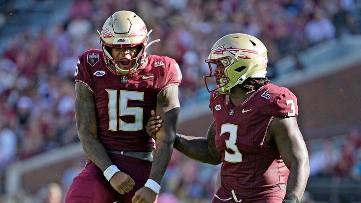 Oct 3, 2026; Tallahassee, Florida, USA; Florida State Seminoles defensive lineman Rylan Kennedy (15) celebrates a sack with defensive lineman Mandrell Desir (3) during the game against the Virginia Cavaliers at Doak S. Campbell Stadium. Mandatory Credit: Melina Myers-Imagn Images Oct 3, 2026; Tallahassee, Florida, USA; Florida State Seminoles defensive lineman Rylan Kennedy (15) celebrates a sack with defensive lineman Mandrell Desir (3) during the game against the Virginia Cavaliers at Doak S. Campbell Stadium. Mandatory Credit: Melina Myers-Imagn Images