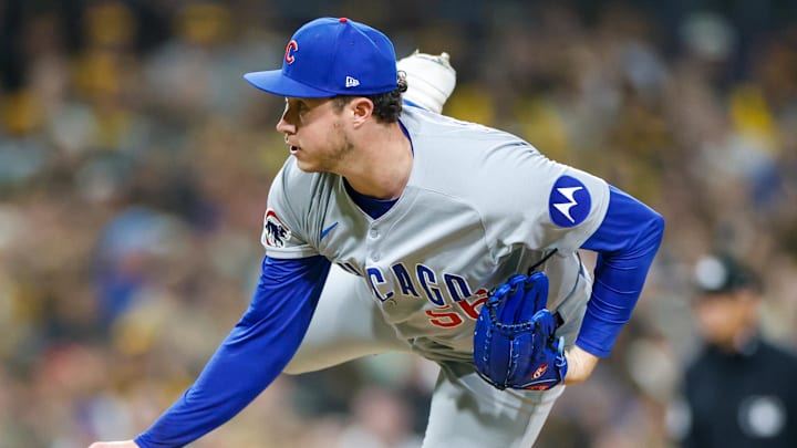 Apr 14, 2025; San Diego, California, USA; Chicago Cubs relief pitcher Nate Pearson (56) throws a pitch during the seventh inning against the San Diego Padres at Petco Park. Mandatory Credit: David Frerker-Imagn Images Apr 14, 2025; San Diego, California, USA; Chicago Cubs relief pitcher Nate Pearson (56) throws a pitch during the seventh inning against the San Diego Padres at Petco Park. Mandatory Credit: David Frerker-Imagn Images
