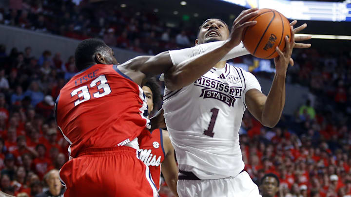 Jan 30, 2024; Oxford, Mississippi, USA; Mississippi State Bulldogs forward Tolu Smith (1) drives to