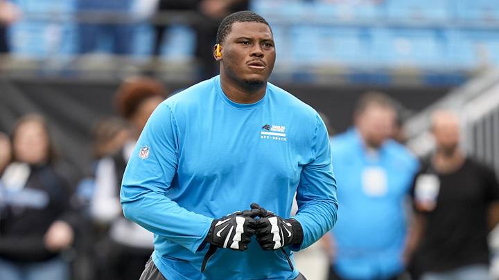 Carolina Panthers defensive end Derrick Brown (95) during pregame warm ups before the NFC Wild Card Round game 