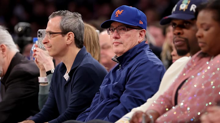 Apr 4, 2024; New York, New York, USA; New York Mets owner Steve Cohen sits court side during the