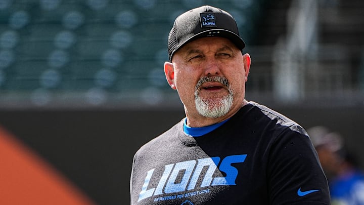 Detroit Lions offensive coordinator John Morton walks on the field for warmup ahead of Cincinnati Bengals game at Paycor Stadium in Cincinnati on Sunday, Oct. 5, 2025. Detroit Lions offensive coordinator John Morton walks on the field for warmup ahead of Cincinnati Bengals game at Paycor Stadium in Cincinnati on Sunday, Oct. 5, 2025.