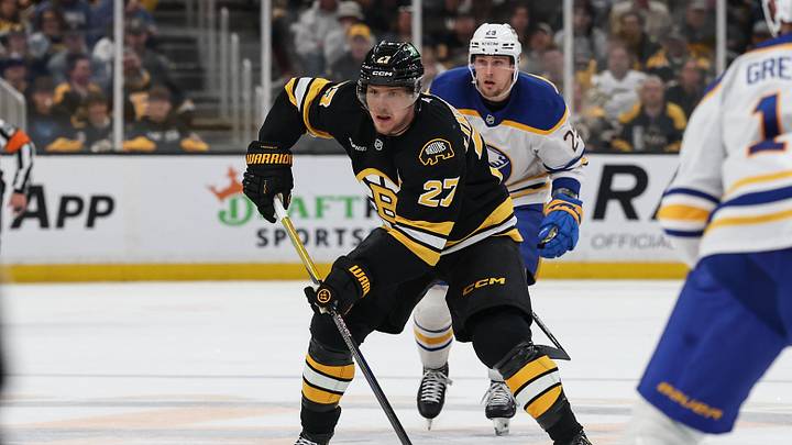 May 1, 2026; Boston, Massachusetts, USA; Boston Bruins defenseman Hampus Lindholm (27) during the first period of game six of the first round of the 2026 Stanley Cup Playoffs against the Buffalo Sabres at TD Garden. Mandatory Credit: Winslow Townson-Imagn Images May 1, 2026; Boston, Massachusetts, USA; Boston Bruins defenseman Hampus Lindholm (27) during the first period of game six of the first round of the 2026 Stanley Cup Playoffs against the Buffalo Sabres at TD Garden. Mandatory Credit: Winslow Townson-Imagn Images