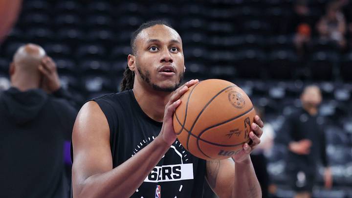Philadelphia 76ers forward Jabari Walker (33) warms up before the game against the Utah Jazz at Delta Center on March 21, 2026.