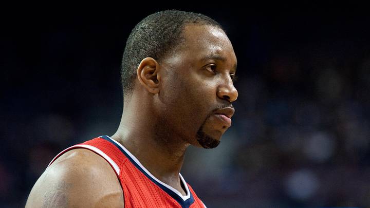 Mar 9, 2012; Auburn Hills, MI, USA; Atlanta Hawks small forward Tracy McGrady (1) during the second quarter against the Detroit Pistons at The Palace. Mandatory Credit: Tim Fuller-USA TODAY Sports Mar 9, 2012; Auburn Hills, MI, USA; Atlanta Hawks small forward Tracy McGrady (1) during the second quarter against the Detroit Pistons at The Palace. Mandatory Credit: Tim Fuller-USA TODAY Sports