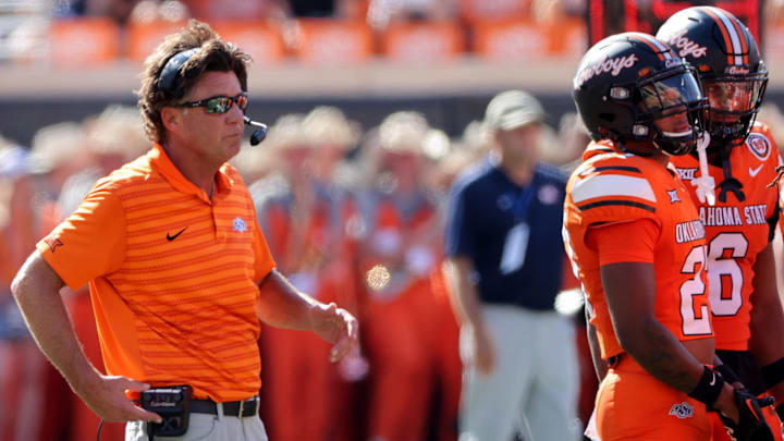 Oklahoma State head football coach Mike Gundy is pictured in the first half of the college football between the Oklahoma State University Cowboys and the Utah Utes at Boone Pickens Stadium in Stillwater, Okla., Saturday, Sept., 21, 2024. Oklahoma State head football coach Mike Gundy is pictured in the first half of the college football between the Oklahoma State University Cowboys and the Utah Utes at Boone Pickens Stadium in Stillwater, Okla., Saturday, Sept., 21, 2024.