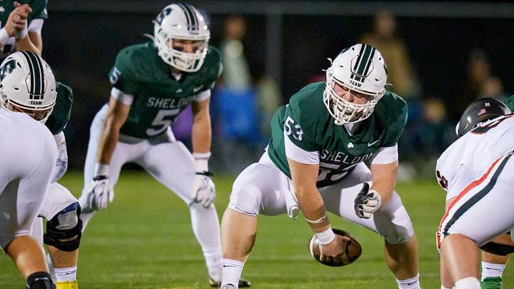 Sheldon offensive lineman Jack Daggett snaps the ball as the Sheldon Irish host the Clackamas Cavaliers on Oct. 9, 2026, at Sheldon High School in Eugene, Oregon. Sheldon offensive lineman Jack Daggett snaps the ball as the Sheldon Irish host the Clackamas Cavaliers on Oct. 9, 2026, at Sheldon High School in Eugene, Oregon.
