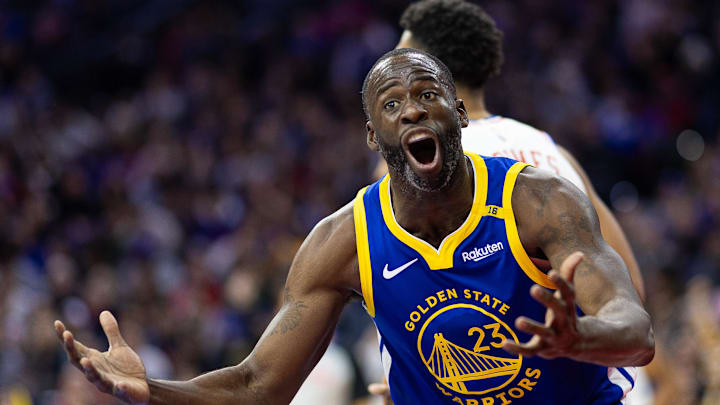 Mar 1, 2025; Philadelphia, Pennsylvania, USA; Golden State Warriors forward Draymond Green (23) pleads for a foul call against the Philadelphia 76ers during the fourth quarter at Wells Fargo Center. Mandatory Credit: Bill Streicher-Imagn Images Mar 1, 2025; Philadelphia, Pennsylvania, USA; Golden State Warriors forward Draymond Green (23) pleads for a foul call against the Philadelphia 76ers during the fourth quarter at Wells Fargo Center. Mandatory Credit: Bill Streicher-Imagn Images