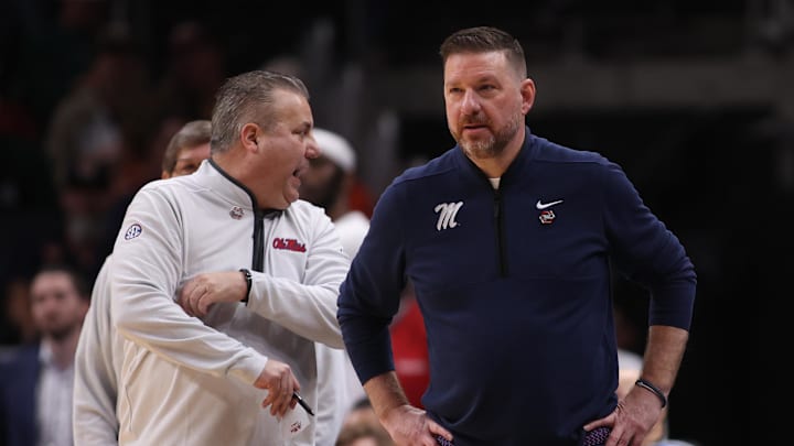 Mississippi Rebels head coach Chris Beard in the first half of a South Regional semifinal of the 2025 NCAA tournament