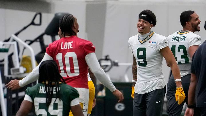 Green Bay Packers wide receiver Christian Watson (9) laughs during practice on Tuesday, June 2, 2026, at the Don Hutson Center in Ashwaubenon, Wis.
Tork Mason/USA TODAY NETWORK-Wisconsin Green Bay Packers wide receiver Christian Watson (9) laughs during practice on Tuesday, June 2, 2026, at the Don Hutson Center in Ashwaubenon, Wis.
Tork Mason/USA TODAY NETWORK-Wisconsin