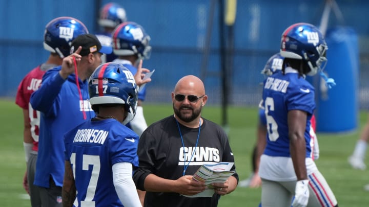 East Rutherford, NJ -- June 11, 2024 -- Head coach Brian Daboll at the NY Giants Mandatory Minicamp at their practice facility in East Rutherford, NJ.