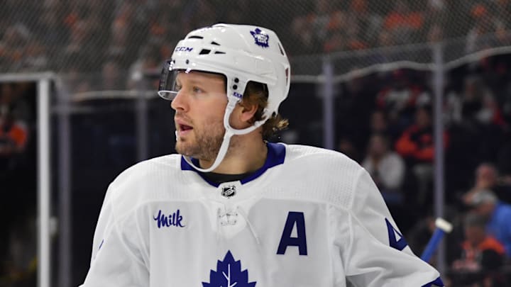 Mar 19, 2024; Philadelphia, Pennsylvania, USA; 
Toronto Maple Leafs defenseman Morgan Rielly (44)