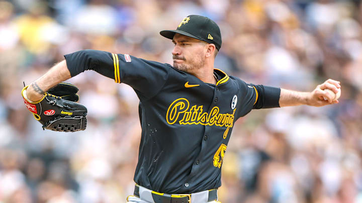 Jun 1, 2025; San Diego, California, USA; Pittsburgh Pirates starting pitcher Andrew Heaney (45) throws a pitch during the fifth inning against the San Diego Padres at Petco Park. Mandatory Credit: David Frerker-Imagn Images