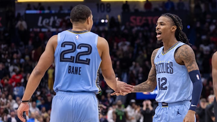 Memphis Grizzlies guard Ja Morant (12) and Desmond Bane (22) against the New Orleans Pelicans.