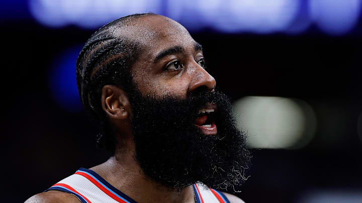 Los Angeles Clippers guard James Harden in the third quarter against the Denver Nuggets.