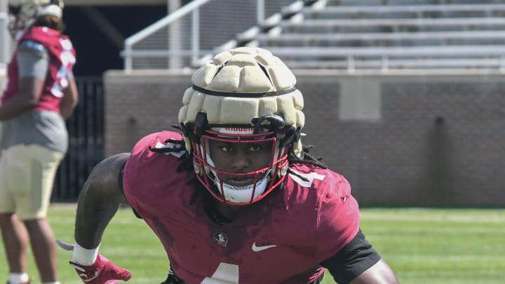 Florida State football players take part in drills during an FSU spring football practice