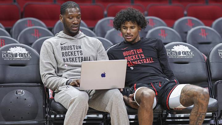 Apr 5, 2024; Houston, Texas, USA; Houston Rockets guard Jalen Green (right) talks with assistant coach Royal Ivey (left) before the game against the Miami Heat at Toyota Center. Mandatory Credit: Troy Taormina-Imagn Images Apr 5, 2024; Houston, Texas, USA; Houston Rockets guard Jalen Green (right) talks with assistant coach Royal Ivey (left) before the game against the Miami Heat at Toyota Center. Mandatory Credit: Troy Taormina-Imagn Images