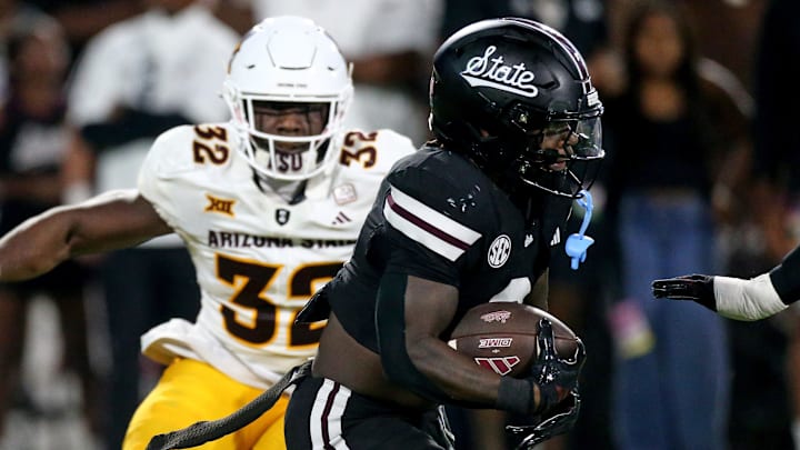 Mississippi State Bulldogs running back Davon Booth (6) runs the ball during the second quarter against the Arizona State Sun Devils at Davis Wade Stadium at Scott Field.
