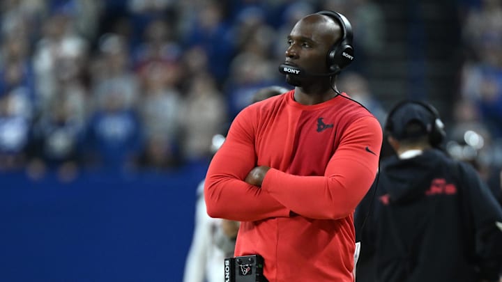 Nov 30, 2025; Indianapolis, Indiana, USA; Houston Texans head coach DeMeco Ryans during the second half against the Indianapolis Colts at Lucas Oil Stadium. Mandatory Credit: Robert Goddin-Imagn Images Nov 30, 2025; Indianapolis, Indiana, USA; Houston Texans head coach DeMeco Ryans during the second half against the Indianapolis Colts at Lucas Oil Stadium. Mandatory Credit: Robert Goddin-Imagn Images