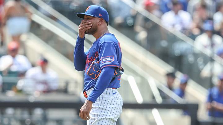 Jun 14, 2026; New York City, New York, USA; New York Mets starting pitcher Freddy Peralta (51) reacts after giving up a two out walk in the fifth inning against the Atlanta Braves at Citi Field. Mandatory Credit: Wendell Cruz-Imagn Images Jun 14, 2026; New York City, New York, USA; New York Mets starting pitcher Freddy Peralta (51) reacts after giving up a two out walk in the fifth inning against the Atlanta Braves at Citi Field. Mandatory Credit: Wendell Cruz-Imagn Images