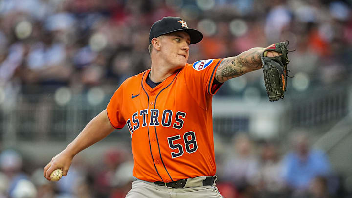 Houston Astros starting pitcher Hunter Brown pitches.