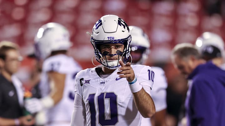 Oct 19, 2024; Salt Lake City, Utah, USA; TCU Horned Frogs quarterback Josh Hoover (10) warms up before a game against the Utah Utes at Rice-Eccles Stadium. Mandatory Credit: Rob Gray-Imagn Images Oct 19, 2024; Salt Lake City, Utah, USA; TCU Horned Frogs quarterback Josh Hoover (10) warms up before a game against the Utah Utes at Rice-Eccles Stadium. Mandatory Credit: Rob Gray-Imagn Images