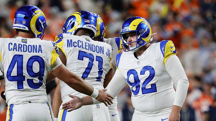 Sep 27, 2026; Denver, Colorado, USA; Los Angeles Rams kicker Harrison Mevis (92) reacts with long snapper Joe Cardona (49) after a field goal against the Denver Broncos during the first half at Empower Field at Mile High. Mandatory Credit: Isaiah J. Downing-Imagn Images Sep 27, 2026; Denver, Colorado, USA; Los Angeles Rams kicker Harrison Mevis (92) reacts with long snapper Joe Cardona (49) after a field goal against the Denver Broncos during the first half at Empower Field at Mile High. Mandatory Credit: Isaiah J. Downing-Imagn Images