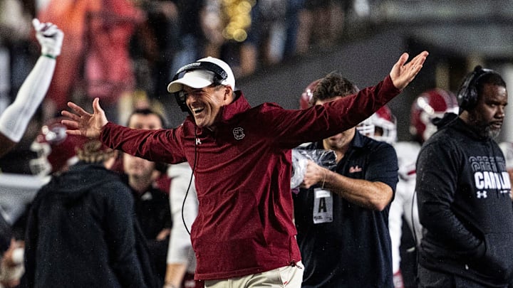 South Carolina Gamecocks head coach Shane Beamer reacts to the win against Vanderbilt Commodores at FirstBank Stadium in Nashville, Tenn., Saturday, Nov. 9, 2024. South Carolina Gamecocks head coach Shane Beamer reacts to the win against Vanderbilt Commodores at FirstBank Stadium in Nashville, Tenn., Saturday, Nov. 9, 2024.