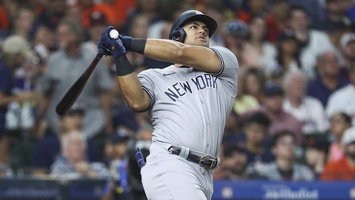 Sep 3, 2023; Houston, Texas, USA; New York Yankees center fielder Jasson Dominguez (89) hits a home