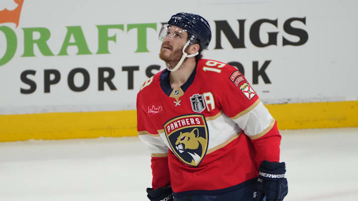 Matthew Tkachuk celebrates a goal, one of many that would land him on the cover of 'NHL 26.'