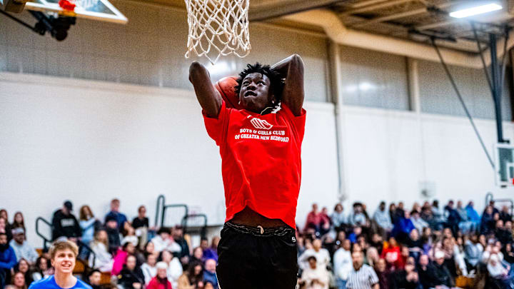 Joson Sanon elevates for a throwdown at the Rick Jalbert All-Star Basketball Challenge.