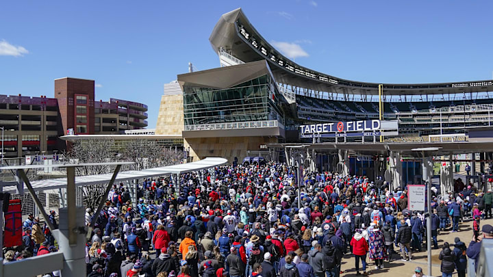 Apr 8, 2022; Minneapolis, Minnesota, USA; Fans line up to enter the stadium before a game between the Minnesota Twins and Seattle Mariners at Target Field. Mandatory Credit: Nick Wosika-Imagn Images Apr 8, 2022; Minneapolis, Minnesota, USA; Fans line up to enter the stadium before a game between the Minnesota Twins and Seattle Mariners at Target Field. Mandatory Credit: Nick Wosika-Imagn Images