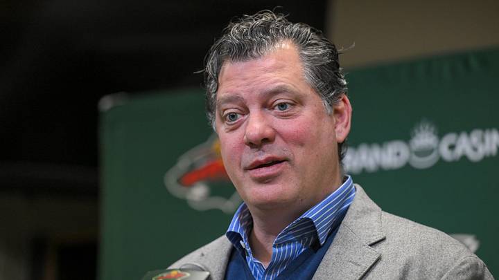 Dec 13, 2025; Saint Paul, Minnesota, USA; Minnesota Wild general manger Bill Guerin addresses the media about acquiring defensemen Quinn Hughes via trade from the Vancouver Canucks before a game against the Ottawa Senators at Grand Casino Arena. Mandatory Credit: Nick Wosika-Imagn Images Dec 13, 2025; Saint Paul, Minnesota, USA; Minnesota Wild general manger Bill Guerin addresses the media about acquiring defensemen Quinn Hughes via trade from the Vancouver Canucks before a game against the Ottawa Senators at Grand Casino Arena. Mandatory Credit: Nick Wosika-Imagn Images