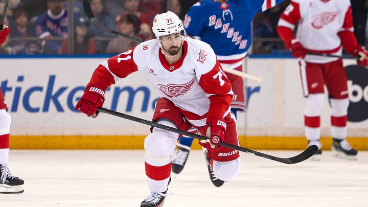 Apr 4, 2026; New York, New York, USA; Detroit Red Wings center Dylan Larkin (71) skates up ice against the New York Rangers during the first period at Madison Square Garden. Mandatory Credit: Danny Wild-Imagn Images Apr 4, 2026; New York, New York, USA; Detroit Red Wings center Dylan Larkin (71) skates up ice against the New York Rangers during the first period at Madison Square Garden. Mandatory Credit: Danny Wild-Imagn Images