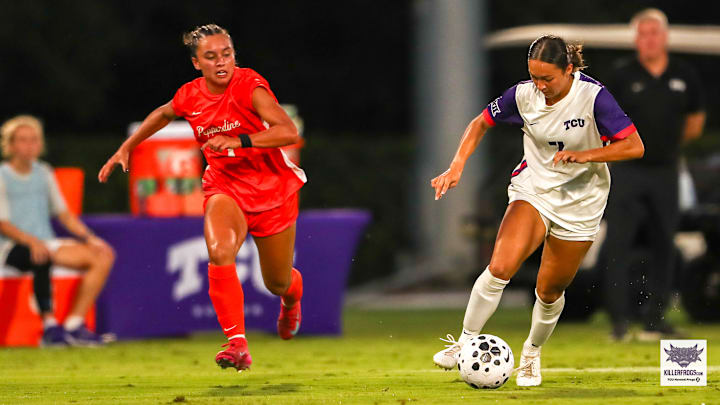 Seven Castain handling the soccer ball against Houston